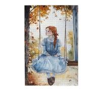 Liorosa Autumn Reverie Puzzle pour adultes 1000 pièces, fille aux cheveux roux en robe en dentelle se balançant sous les feuilles, art nostalgique en bois de qualité supérieure, assemblage pratique de