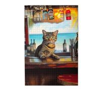 Liorosa Bar de plage 1000 pièces de puzzle en bois pour adulte, barman décontracté pour chat, chaque pièce est unique, loisirs et défis exploratoires, exercice de capacité pratique et patience de