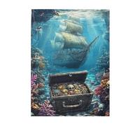 Liorosa Bateau de pirate englouti et coffre au trésor 500 pièces, puzzle océan en bois avec corail et poisson colorés, chaque pièce est unique, adapté pour les loisirs en famille
