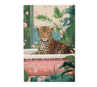 Liorosa Bath Time In Jungle 1000 pièces de puzzle en bois pour adultes, léopard majestueux avec bulles florales, brainstorming pour soulager le stress, relaxation profonde pour vous-même, pour les