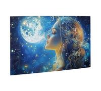 Liorosa Beautiful Girl And The Moon Puzzle pour adultes 500 pièces, puzzle unique en bois, pièces s'emboîtent parfaitement, profitez du processus de résolution de puzzle, cadeau pour un ami