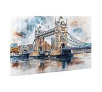 Liorosa British Landmark Puzzle en bois 500 pièces pour adulte Peint à la main Tower Bridge Aquarelle, cadeau pour les amateurs de paysage, convient pour les soirées de jeu, complet avec la famille et