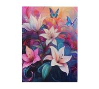 Liorosa Butterfly Paradise Lot de 500 puzzles en bois pour adultes, vibrants parmi les lys parfumés au pays des merveilles aquarelle, puzzle naturel unique, chaque pièce est unique, oubliez les