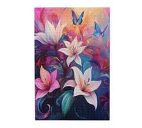 Liorosa Butterfly Paradise - Puzzle en bois de 1000 pièces pour adultes, vibrant parmi les lys parfumés au pays des merveilles aquarelle, puzzle naturel unique, chaque pièce est unique, oubliez les