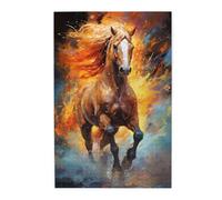 Liorosa Casse-tête Blazing Steed pour adultes, 1000 pièces, mustangs ardents dans les pinceaux artistiques, rétro classique, esthétique, peinture à l'huile, puzzle en bois, idéal pour la relaxation et