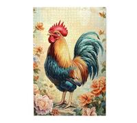 Liorosa Casse-tête coq doré dans un champ de fleurs pour adultes 1000 pièces, plumes riches, queue bleu-vert et roses rouges claires, art animal inspiré de la nature, profitez de résoudre des puzzles