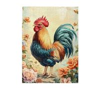 Liorosa Casse-tête coq doré dans un champ de fleurs pour adultes, 500 pièces, plumes riches, queue bleu-vert et roses rouges claires, art animal inspiré de la nature, profitez de résoudre des puzzles