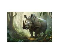 Liorosa Casse-tête de 1000 pièces en forme de rhinocéros solitaire dans les forêts, vibrants et uniques, parfaits pour la détente et le plaisir en famille, les loisirs créatifs pour adultes, cadeau