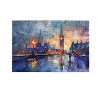 Liorosa Casse-tête de paysage de Londres pour adultes de 1 000 pièces, tour d'horloge aquarelle émergeant du brouillard du soir, esthétique des couleurs douces, complet avec la famille et les amis