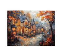 Liorosa Casse-tête de paysage de petite ville pour adultes de 500 pièces - Illustration de style peinture à l'huile, esthétique classique vintage, exercice de compétences manuelles et de pensée