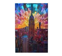 Liorosa Casse-tête en verre teinté Empire State et Skyline pour adultes, 1000 pièces, décoration de fenêtre d'église, paysage urbain stimulant pour adultes et collectionneurs, idéal pour les soirées