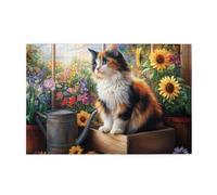 Liorosa Casse-tête floral purrspective pour adultes de 1000 pièces, chef-d'œuvre du chat regardant le jardin fleuri, chaque pièce est unique, assemblage pratique de votre décoration murale d'intérieur