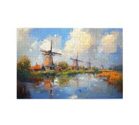 Liorosa Casse-tête moulin à vent pour adultes de 1000 pièces, peinture à l'huile de paysage esthétique rétro classique, les pièces s'assemblent parfaitement, relaxation profonde pour vous-même