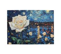 Liorosa Casse-tête rose blanche nuit pour adultes 500 pièces, peinture à l'huile beau ciel étoilé fleur art, relaxation profonde pour vous-même, complet avec la famille et les amis, cadeau pour les