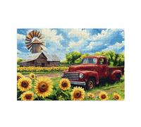 Liorosa Casse-tête rustique pour adultes de 1000 pièces, camion rouge vintage garé dans un champ de tournesol doré, couleurs vives, exercice cérébral difficile, cadeaux pour les amis et la famille