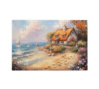 Liorosa casse-tête solitaire de 1000 pièces pour adultes, peinture à l'huile, paysage de plage, puzzle en bois esthétique de couleur douce, assemblage pratique de votre décoration murale d'intérieur