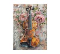Liorosa Casse-tête violon et roses pour adultes 500 pièces, instrument en bois avec fleurs rouge clair, fond de notes de musique, défi artistique élégant de la vie morte, exercice des compétences