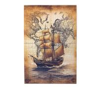 Liorosa Charted Waters Puzzle en bois de 1000 pièces pour adulte, galion classique sur une carte de style parchemin, vibrant et unique, puzzles adaptés pour divertir en famille pendant les vacances