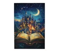 Liorosa Châteaux et livres rétro 1000 pièces de puzzle en bois pour adulte, belle vue nocturne du monde de conte de fées, chaque pièce est unique, adapté pour les soirées de jeu et les loisirs en
