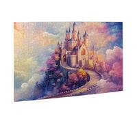Liorosa Cloud Citadel Puzzle pour adultes 500 pièces, château gothique flottant sur des nuages de barbe à papa à l'heure dorée, puzzle fantastique en bois de qualité supérieure, défi à vous-même
