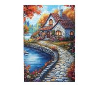 Liorosa Cottage rustique au bord de la rivière aux couleurs d'automne 1000 pièces de puzzle en bois pour adulte, paysage avec pont en pierre et jardin fleuri, esthétique classique vintage, complet