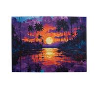 Liorosa Coucher de soleil vibrant avec palmiers 500 pièces de puzzles en bois pour adultes, ciel réfléchissant sur l'eau, puzzle d'art tropical pour adultes, exercice des compétences manuelles et de