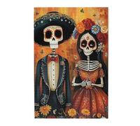 Liorosa Día De Muertos Puzzle duo de 1000 pièces pour adultes, couple de squelettes élégants en bois de qualité supérieure, chaque pièce est unique, adaptée pour les loisirs en famille et la