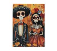 Liorosa Día De Muertos Puzzle Duo de 500 pièces pour adultes, couple de squelettes élégants en bois de qualité supérieure, chaque pièce est unique, adaptée pour les loisirs en famille et la décoration