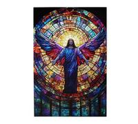 Liorosa Divine Sauveur dans verre multicolore 1000 pièces de puzzle en bois pour adultes, art religieux stimulant pour adultes et collectionneurs, pièces s'emboîtent parfaitement, cadeau adapté à la