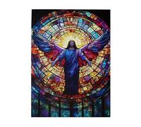 Liorosa Divine Sauveur dans verre multicolore 500 pièces de puzzle en bois pour adultes, art religieux stimulant pour adultes et collectionneurs, les pièces s'emboîtent parfaitement, cadeau adapté à