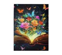 Liorosa Fantasy Book Garden Puzzle de 500 pièces pour adultes, roses vibrantes et papillons colorés émergeant des pages, chaque pièce est unique, adapté pour les soirées de jeu et les loisirs en