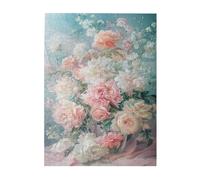 Liorosa Floral Reverie Puzzle en bois 500 pièces pour adulte, pivoines pastel dans un vase en verre sur soie rose avec fond bleu doux, complet avec famille et amis, oubliez les problèmes de la vie