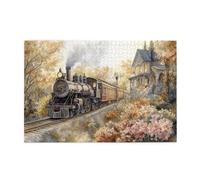 Liorosa Forests Steam Train Lot de 1000 puzzles en bois pour adultes, esthétique classique vintage, illustration amusante pour adultes, idéal pour la relaxation et l'affichage pour les amateurs de