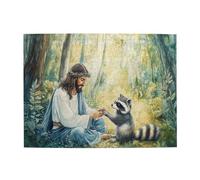 Liorosa Forêts paisibles 500 pièces de puzzle en bois pour adulte, Jésus et raton laveur curieux à la lumière du soleil tachetée. Vibrant et unique, plaisir à la fois corps et esprit, profitez de