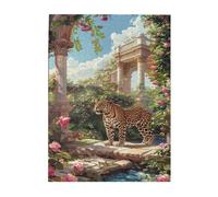 Liorosa Garden'S Wild Guardian Puzzle vibrant de 500 pièces, panthère au milieu de roses en cascade, puzzle en bois artistique naturel stimulant, relaxation profonde pour vous-même, les pièces