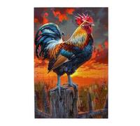 Liorosa Golden Hour - Casse-tête Sentinelle pour adultes de 1000 pièces, coq vibrant avec plumes irisées contre le ciel du coucher du soleil, design vibrant et unique, loisirs et défis exploratoires