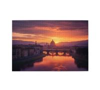Liorosa Golden Hour In Florence - Puzzle de 1000 pièces pour adultes - Réflexion de rivière vibrante - Puzzle en bois de qualité supérieure pour les amateurs d'art et les collectionneurs