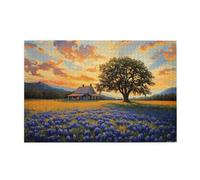 Liorosa Golden Hour In The Village Puzzle de 1000 pièces pour adultes, puzzle en bois avec arbre ancien et ciel pastel, scène de campagne relaxante, brainstorming pour soulager le stress