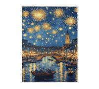 Liorosa Golden Hour In Venice Puzzle pour adultes 500 pièces, lumières chaudes contrastées avec canaux bleus profonds et étoilés, design vibrant et unique, adapté pour les soirées de jeux