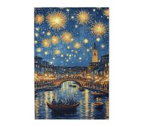 Liorosa Golden Hour In Venice Puzzle pour adultes de 1000 pièces, lumières chaudes contrastées avec canaux bleus profonds et étoilés, design vibrant et unique, adapté pour les soirées de jeu