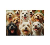 Liorosa Joyful Dog Party Puzzle en bois 1000 pièces pour adultes, chiots multicolores dans un prairie remplie de fleurs, chaque pièce est unique, exercice cérébral stimulant, pour la relaxation et
