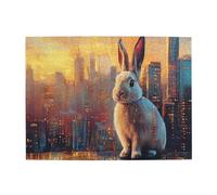 Liorosa Lapin fantaisiste et horizon abstrait 500 pièces de puzzle en bois pour adulte, style peinture à l'huile, plaisir à la fois corps et esprit, oubliez les problèmes de la vie, loisirs créatifs