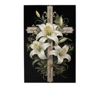 Liorosa Lily Cross - Puzzle de 1000 pièces pour adultes, défi artistique floral blanc pur, les pièces s'emboîtent parfaitement, superbe œuvre d'art, profitez de résoudre des puzzles avec la famille et