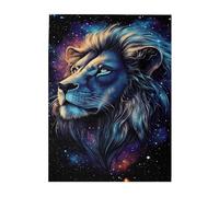 Liorosa Lion royal dans la nature cosmique 500 pièces de puzzle en bois pour adulte, crinière dorée contre la nuit étoilée, loisirs exploratoires et défis, adapté pour les soirées de jeu et les