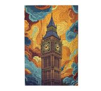 Liorosa London Reverie Puzzle en bois 1000 pièces pour adulte, Big Ben surréaliste avec nuages contre le ciel crépusculaire, puzzle d'architecture difficile, chaque pièce est unique, superbe œuvre
