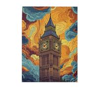 Liorosa London Reverie Puzzle en bois 500 pièces pour adulte, Big Ben surréaliste avec nuages contre le ciel crépusculaire, puzzle d'architecture difficile, chaque pièce est unique, superbe œuvre
