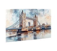 Liorosa London Tower Bridge Puzzles pour adultes 500 pièces, puzzle en bois aquarelle, pont suspendu emblématique avec reflet de rivière, activités amusantes pour les vacances en famille
