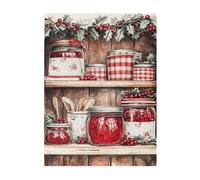 Liorosa Lot de 500 pots à confiture de Noël sur étagère en bois pour adultes, baies rouges et houx, décoration murale, casse-tête de cuisine de campagne confortable, esthétique classique vintage