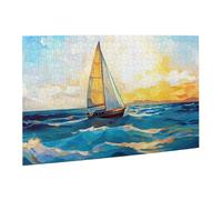Liorosa Lot de 500 puzzles impressionnistes en bois pour adultes, voiles vibrantes contre les eaux turquoises avec des ruptures de nuages, pièces s'emboîtent parfaitement, assemblage pratique de votre