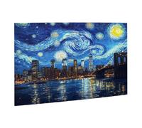 Liorosa Midnight Oil Painting Puzzle de 500 pièces pour adultes, centre-ville impressionniste, chef-d'œuvre en bois, couleurs vives, profitez de résoudre des puzzles avec la famille et les amis
